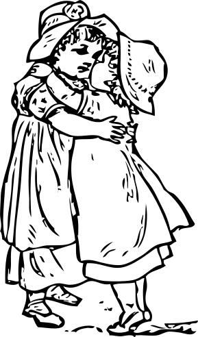 Two girls hugging vector illustration