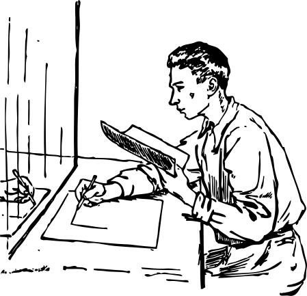 Man drawing in front of mirror vector image
