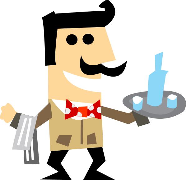 Vector clip art of waiter man with a tray