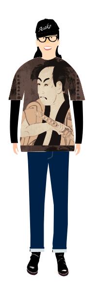 Vector illustration of trendy guy in t- shirt with sharaku pattern