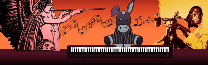 Vector image of donkey playing piano