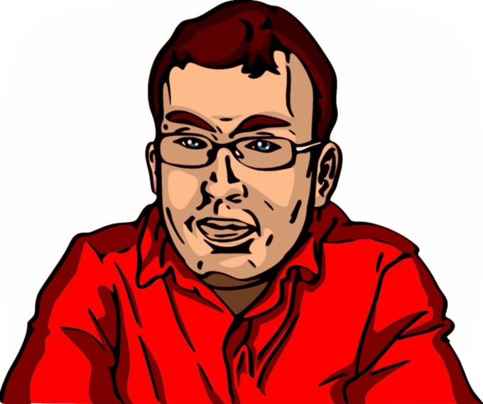 Vector illustration of man with glasses and red shirt