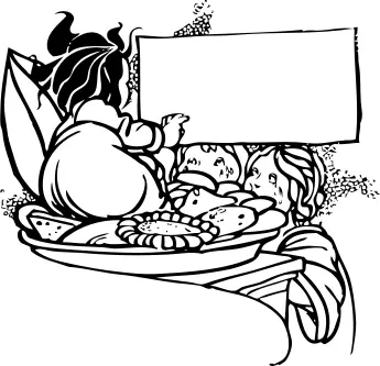 Vector illustration of food angles with blank board