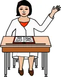 Female student raising her hand vector drawing