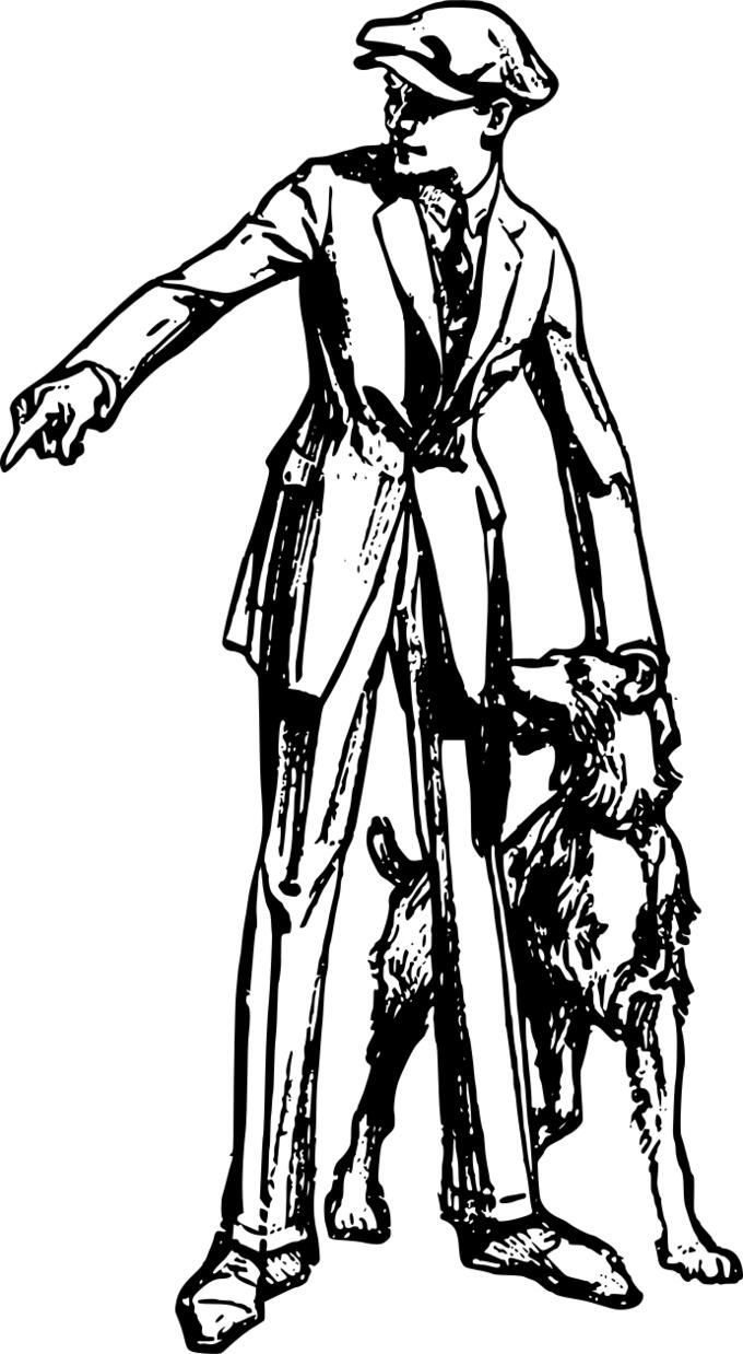 Vector illustration of boy in a suit with a dog