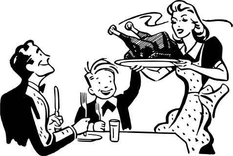 Vector clip art of woman serving turkey to family