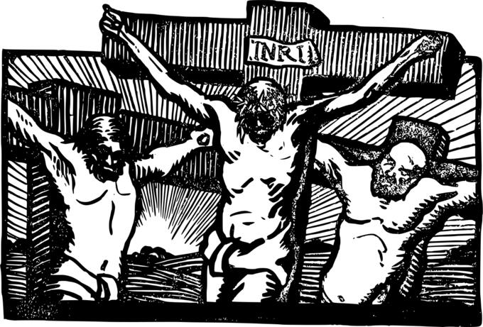 Crucified Jesus and men vector graphics