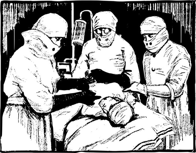 Vector clip art of doctors in surgery