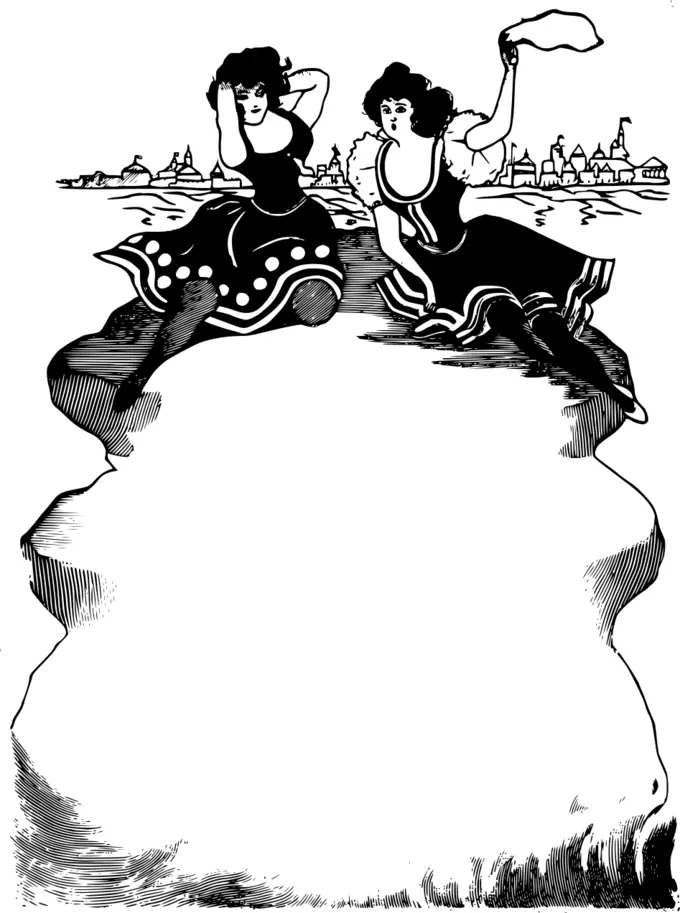 Vector illustration of two fat ladies decorative frame