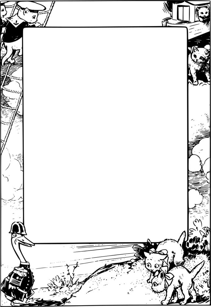 Vector graphics of mice, kittens and duck themed frame