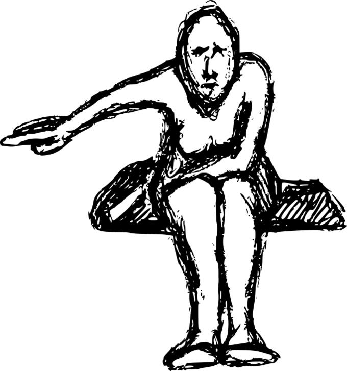 Vector drawing of female sitting and pointing sketch