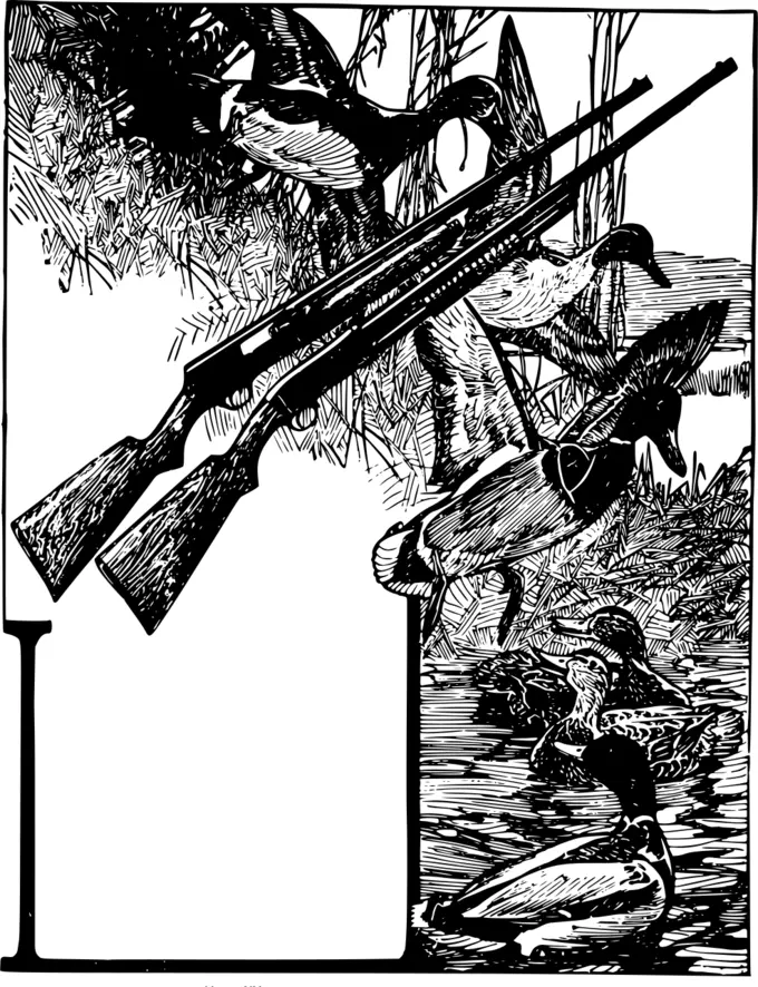 Vector drawing of duck and gun themed frame