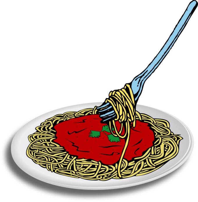 Vector image of spaghetti on a plate with fork