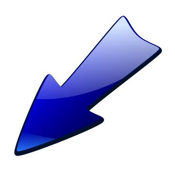 Blue arrow pointing down left vector graphics