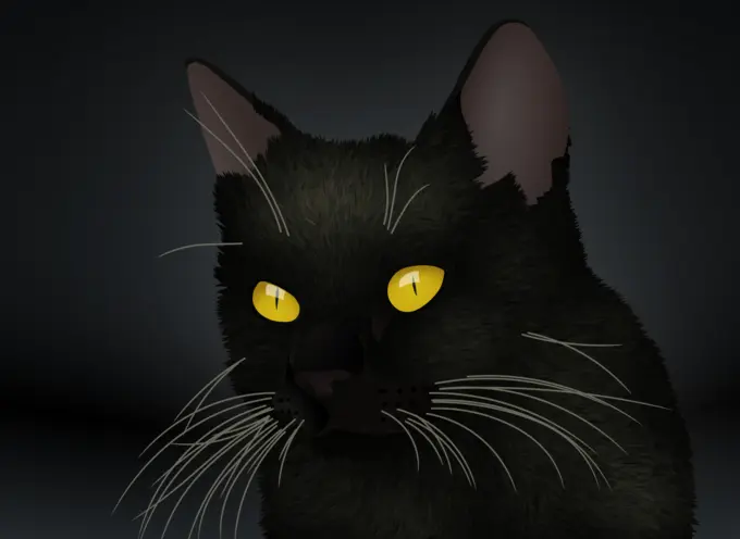 Vector clip art of black cat with yellow eyes