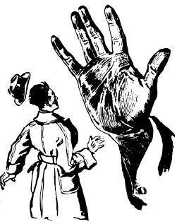 Vector image of man is stopped by a giant hand