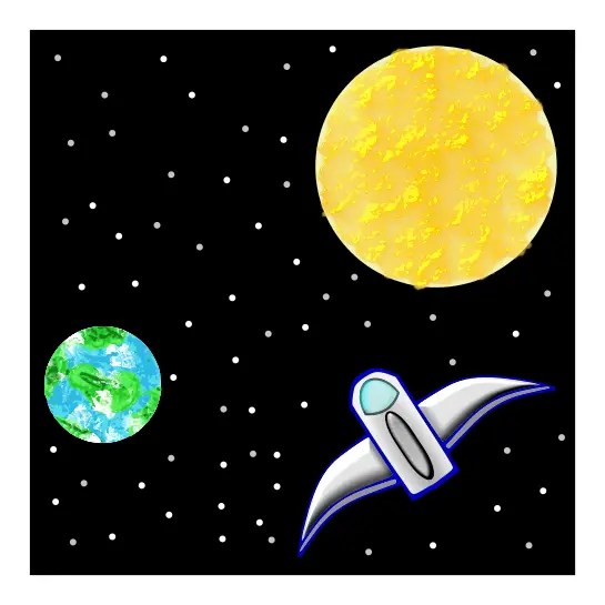 Vector clip art of spaceship between Earth and Sun