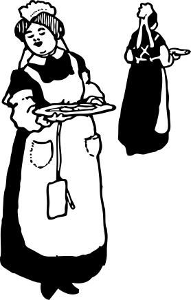Vector illustration of waitress in front of mirror