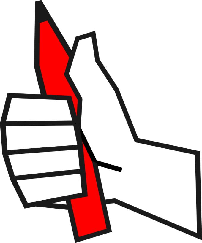 Vector clip art of thumbs up with a pencil