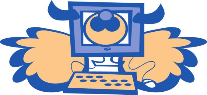 Cow computer with wings vector drawing