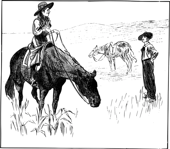 Vector drawing of cowgirls talking