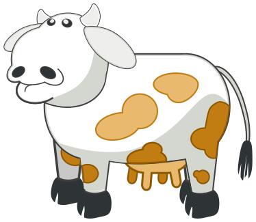 Vector drawing of gray cartoon cow with brown spots