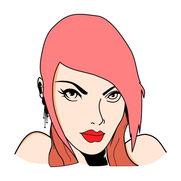 Vector drawing of pink haired lady