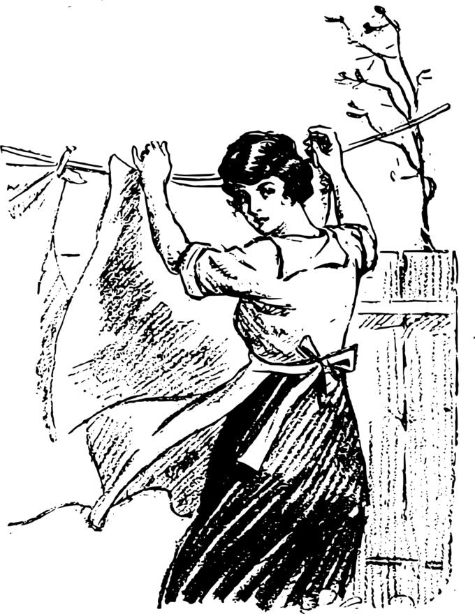 Vector clip art of lady hanging up laundry