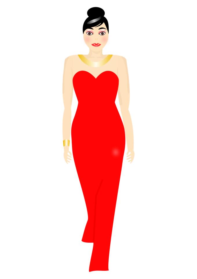 Vector illustration of lady in long red dress