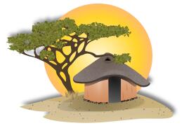Vector drawing of landscape with African hut