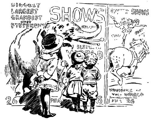 Kids looking at circus poster vector drawing