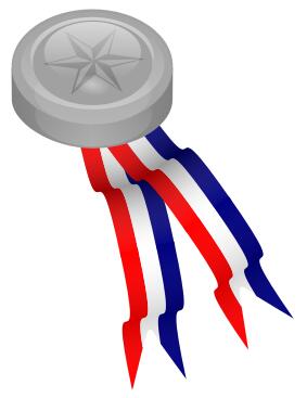 Platinum medallion with blue, white and red ribbon vector graphics