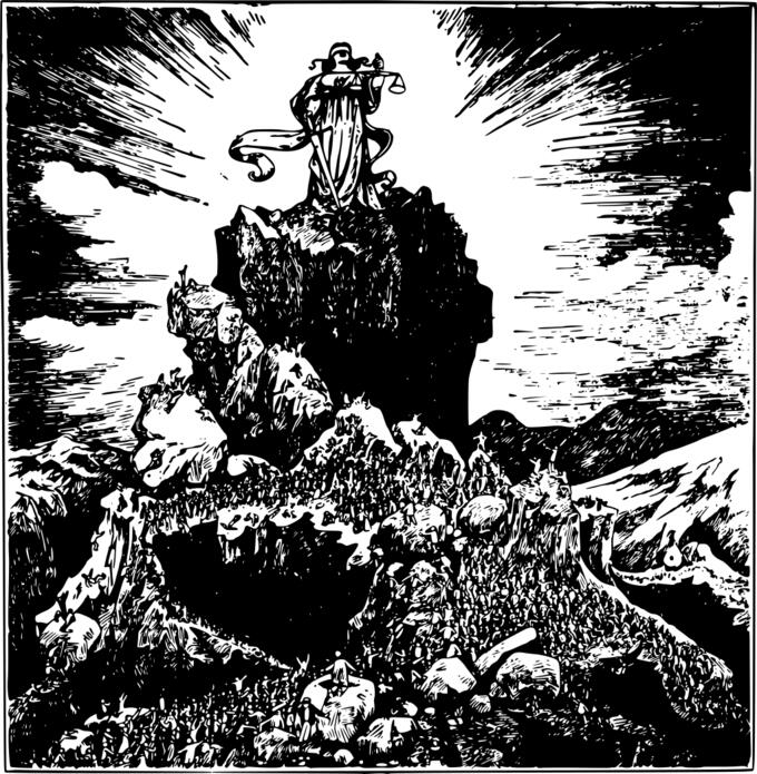 Vector graphics of lady justice on a hill