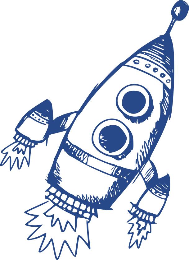 Blue rocket taking off vector drawing