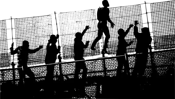 People climbing over the fence vector illustration