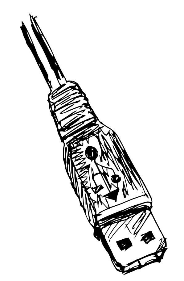 Vector clip art of hand and pencil drawn USB connector