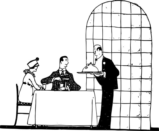 Couple in restaurant vector drawing