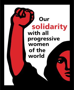 Solidarity with all progressive women of the world poster vector clip art