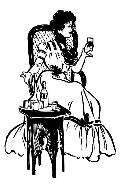 Vector illustration of posh woman enjoying a wine in chair