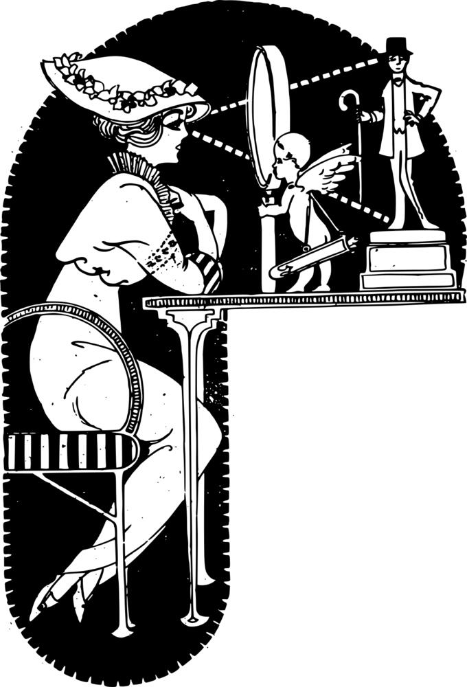 Vector image of woman at make-up table