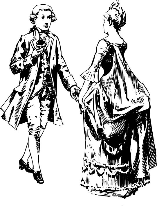 Victorian man and woman about to dance vector illustration
