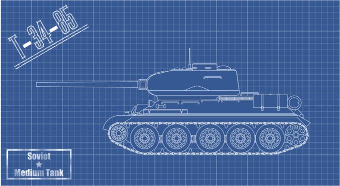 T-34-85 tank technical vector drawing