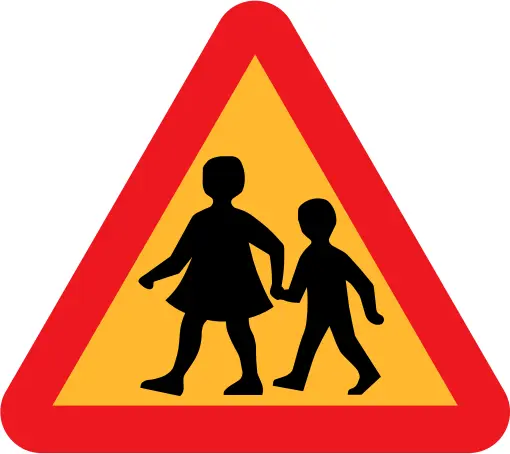 Children crossing road sign vector drawing