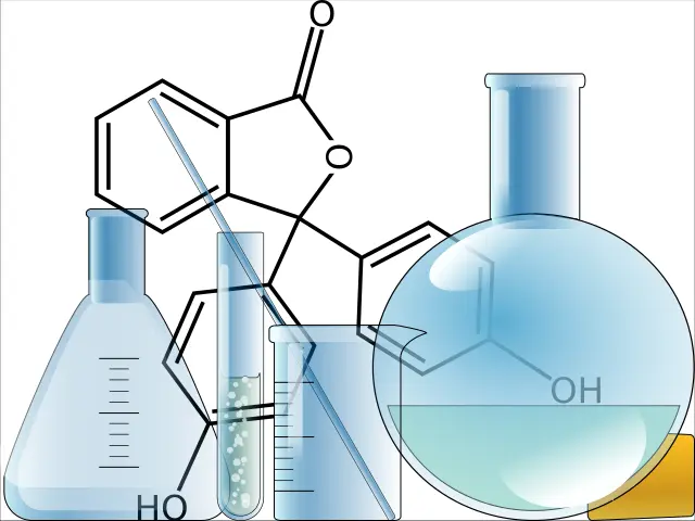 Chemistry instruments with a molecule background vector image