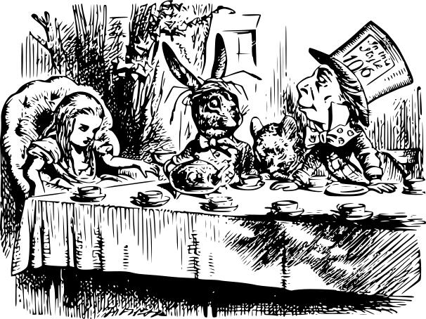 Vector graphics of tea party scene from Alice in Wonderland