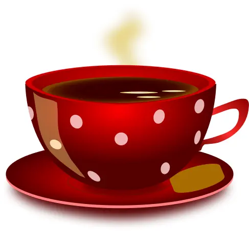 Red spotty tea cup with saucer and cookie vector clip art