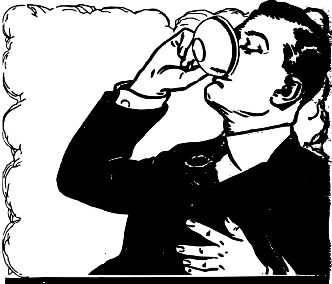 Vector image of man in suit drinks tea