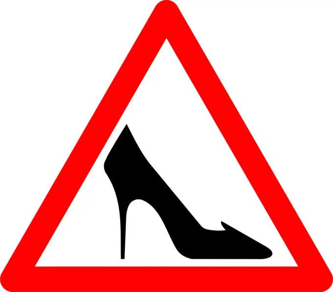 Vector drawing of ladies shoes warning traffic sign