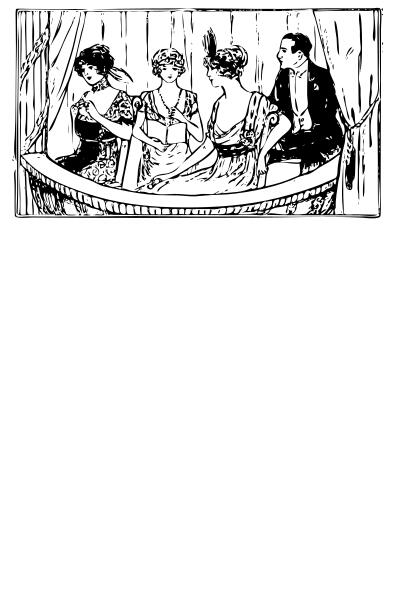 Vector graphics of ladies and a gentleman in theater