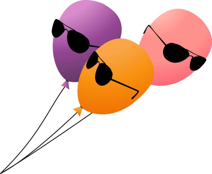 Three flying balloons with sunglasses on a lead vector illustration